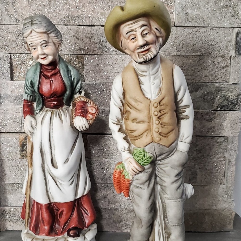 The Farmer & His Wife Figurines Hand painted Ceramic Country core Southwestern